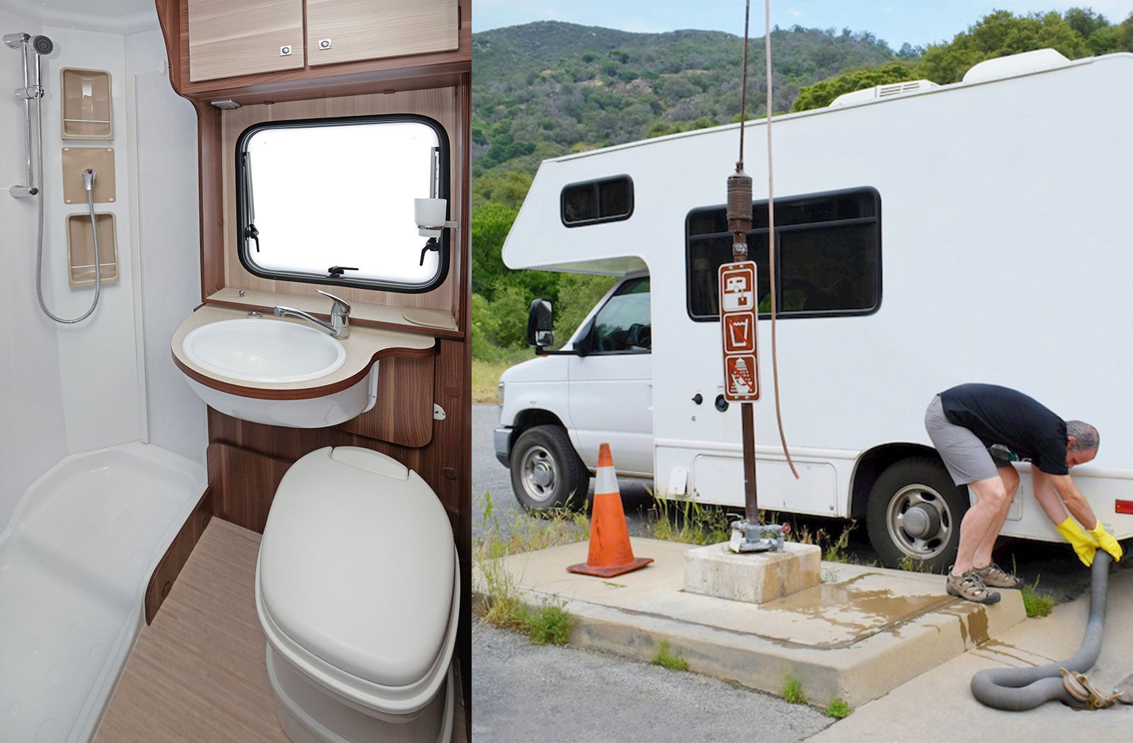 Portable RV/camper toilet and holding tank setup in Batavia, New York