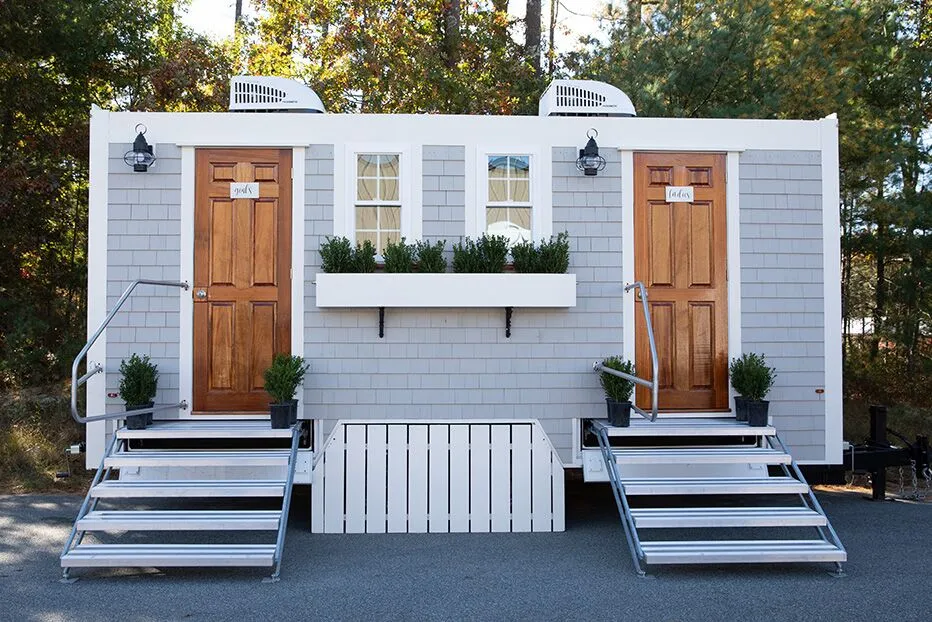 Wedding restroom units discretely staged at a venue in Batavia, New York